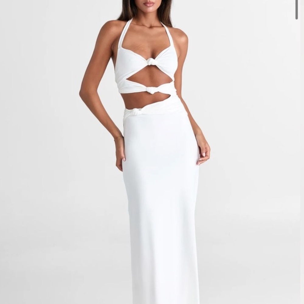 White Halter Cut-Out Bustier Dress Oralia